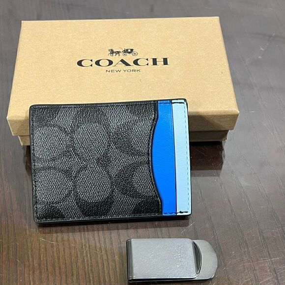 COACH monogram canvas money clip 5 card slot slim wallet NIB Giftable!! - Picture 3 of 7